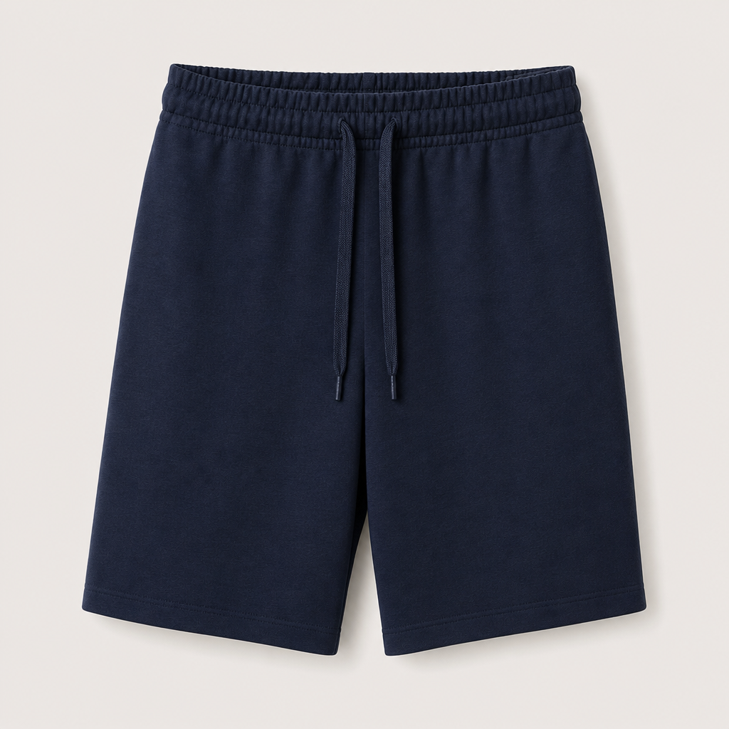 Navy men plain cotton-blend drawstring sweat shorts SKU image