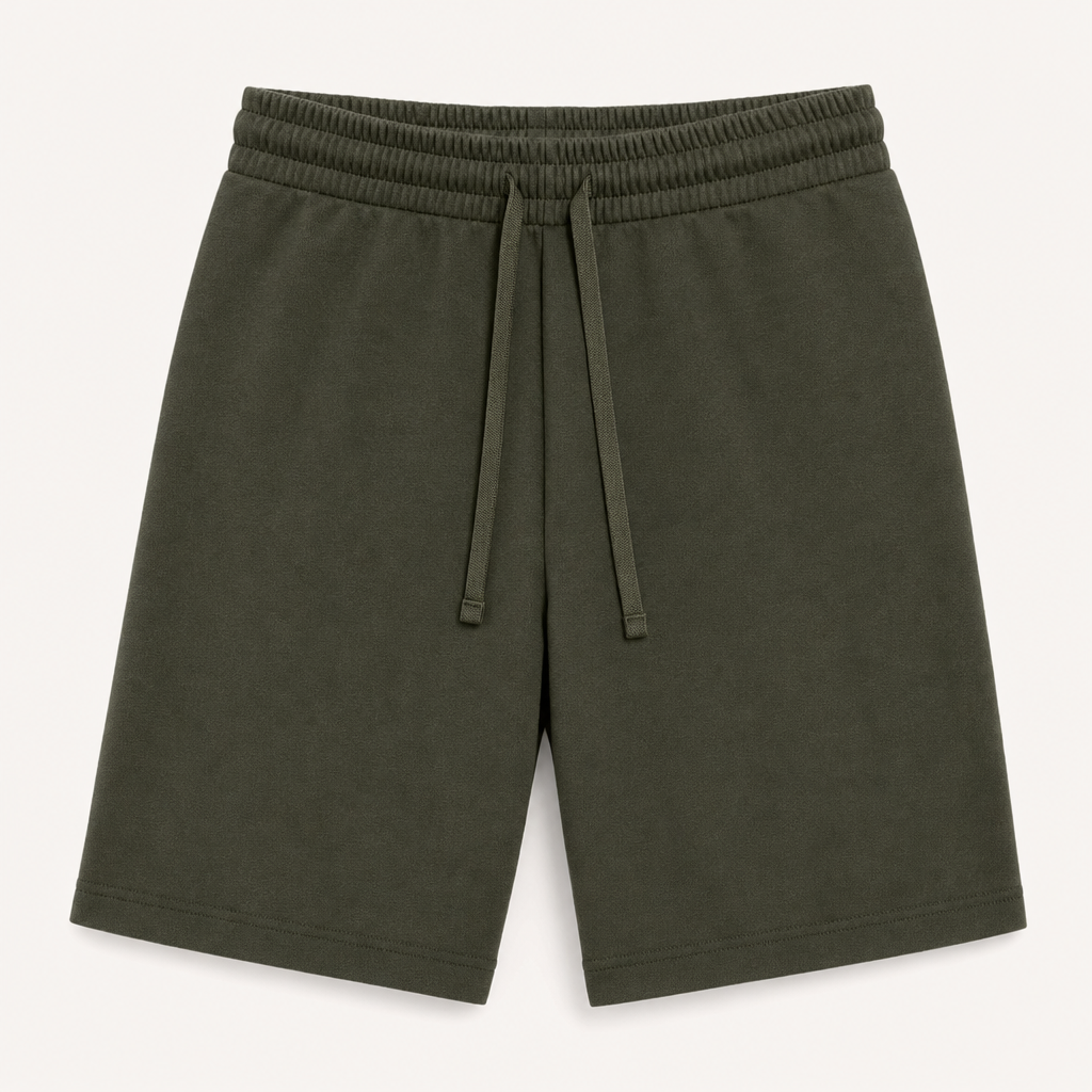 Olive men plain cotton-blend drawstring sweat shorts SKU image