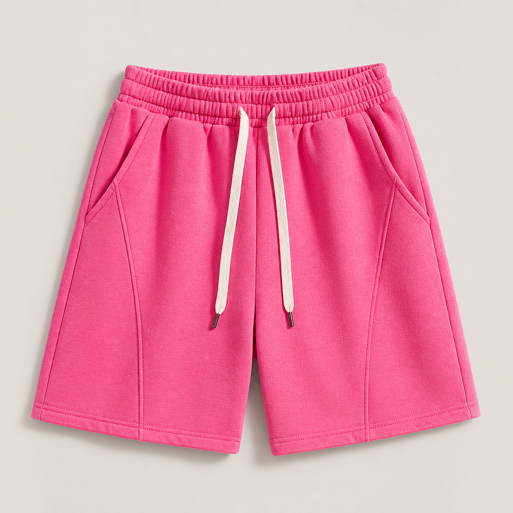 Pink men cotton fleece drawstring sweat shorts SKU image