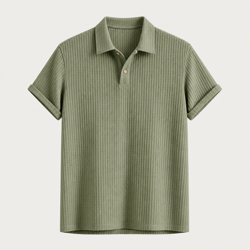 Sage Green men waffle textured short sleeve polo SKU image