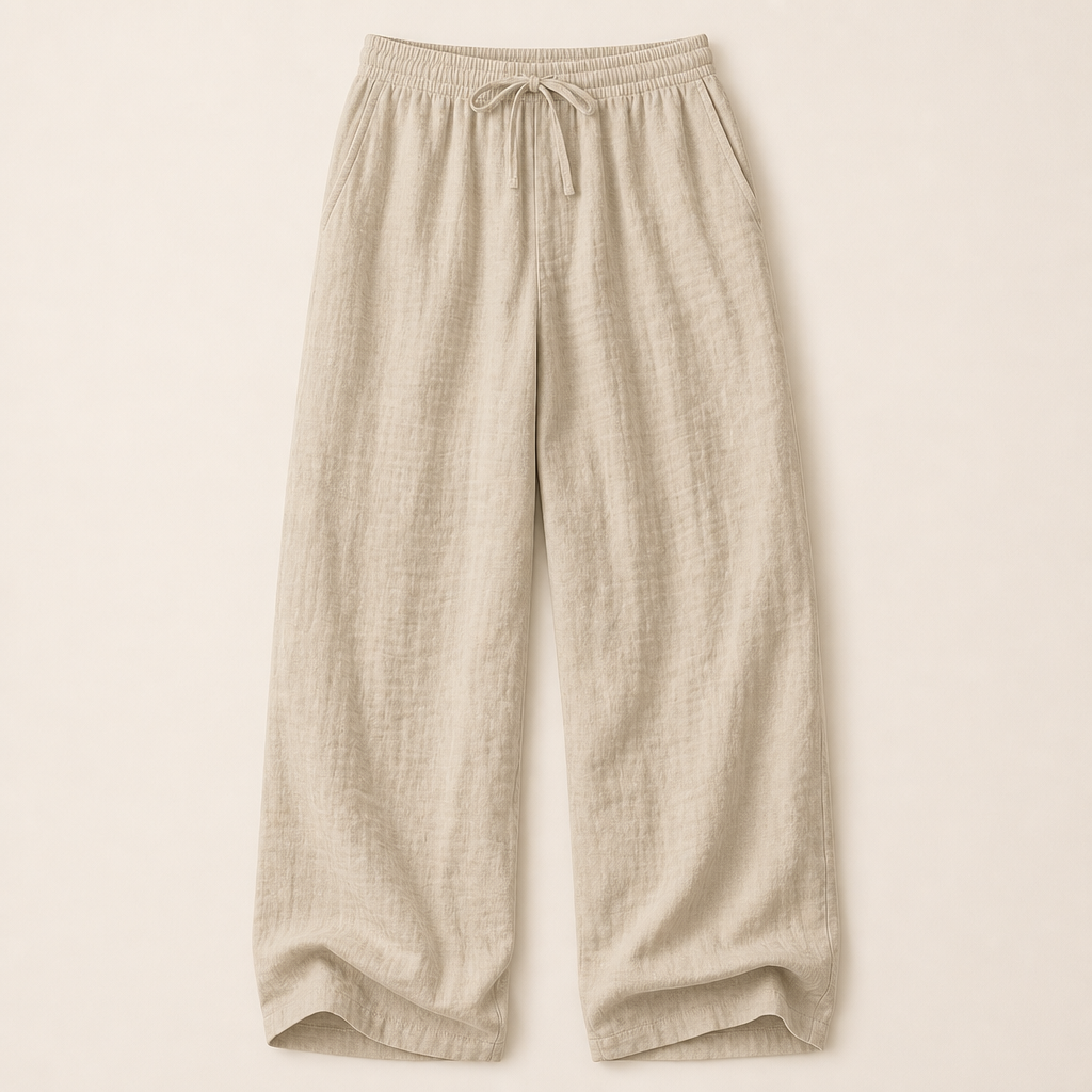 Stone Beige men linen-blend drawstring wide leg pants SKU image