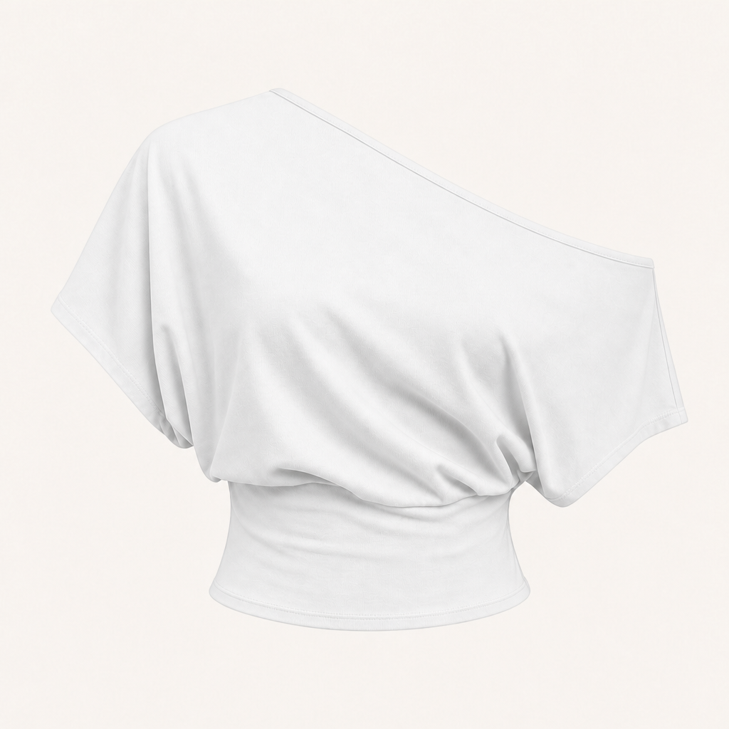 White women asymmetric off-shoulder cropped tee SKU image