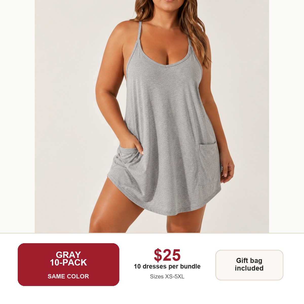Women's sleeveless athletic dress - Gray 10-Pack