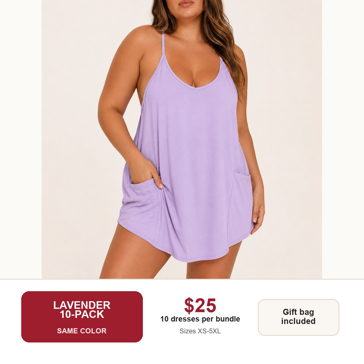 Women's sleeveless athletic dress - Lavender 10-Pack