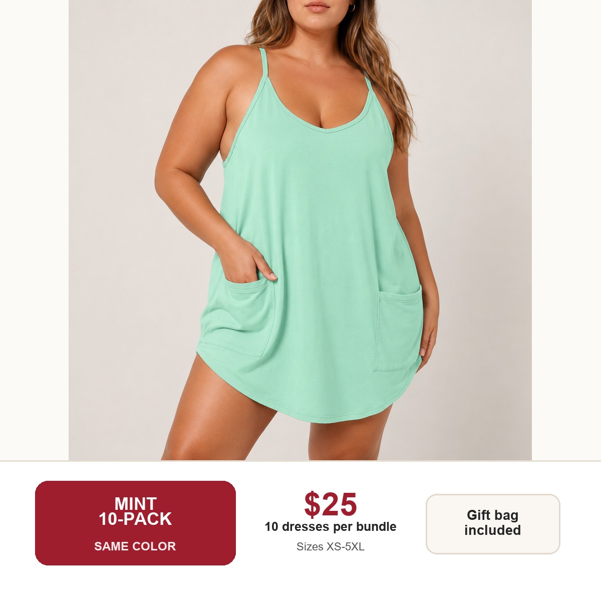 Women's sleeveless athletic dress - Mint 10-Pack