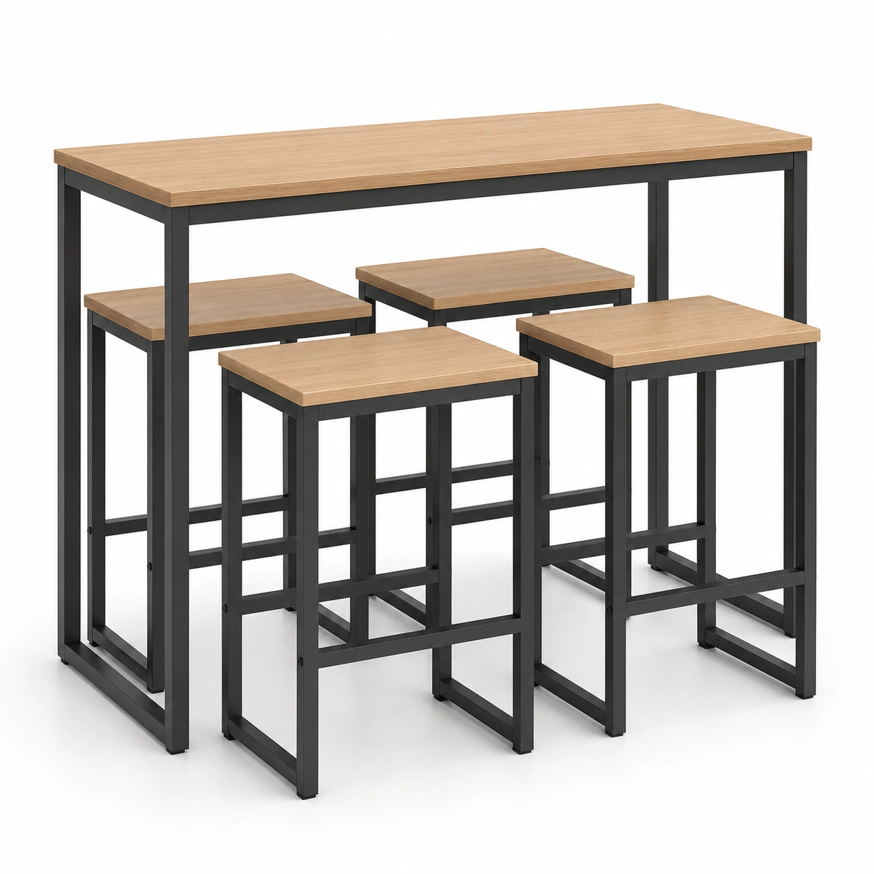 Conjunto industrial de mesa alta y cuatro taburetes