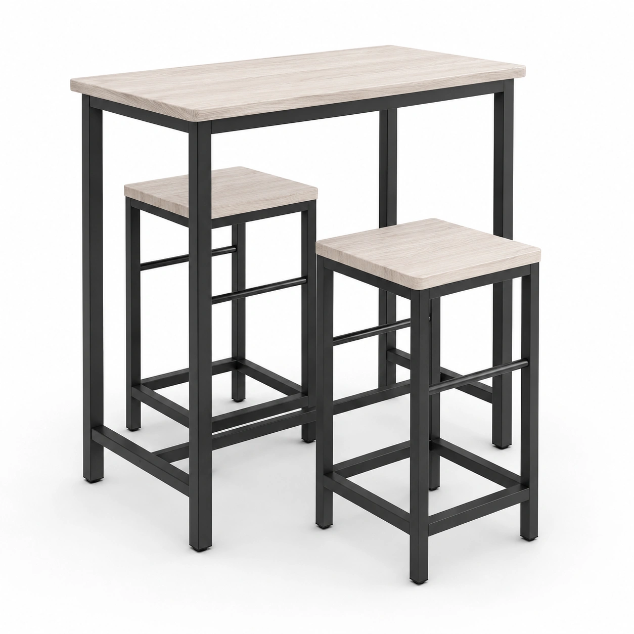 Conjunto de mesa alta y taburetes acabado madera clara de tres piezas