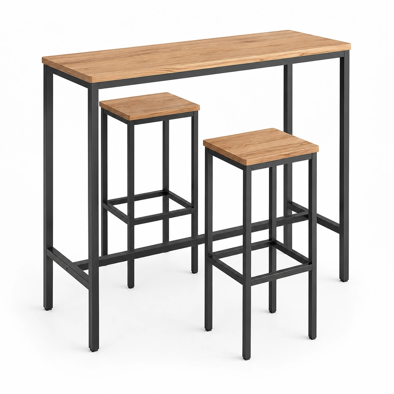 Conjunto de mesa alta y taburetes acabado madera de tres piezas