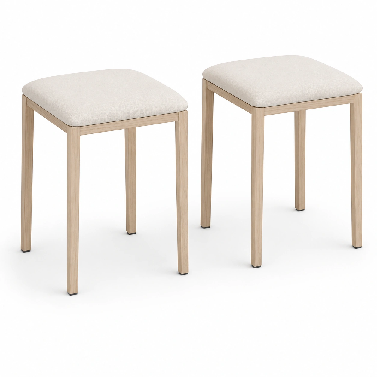 Juego de dos taburetes cuadrados acolchados color madera clara