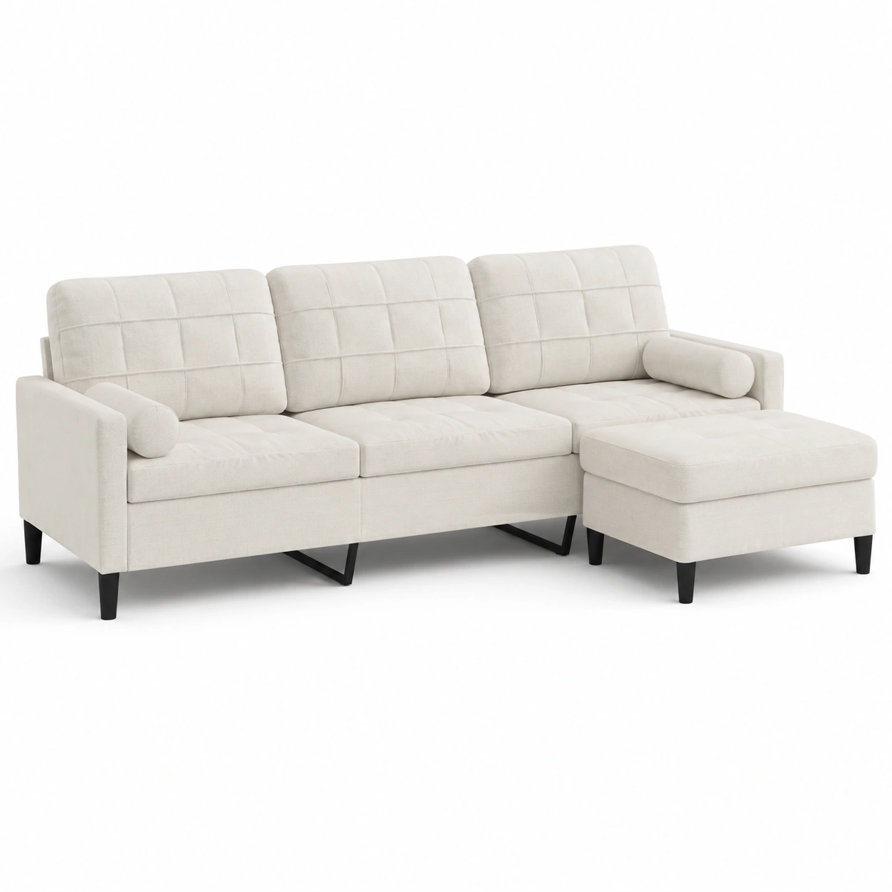 sofa de tres plazas con chaise longue blanco hueso