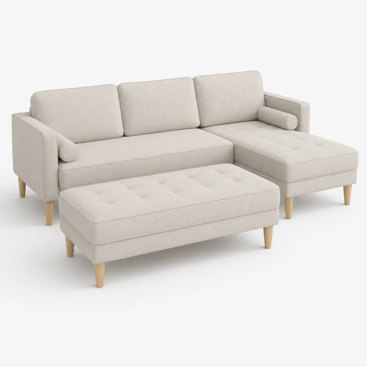 sofa con chaise longue y ottoman blanco hueso
