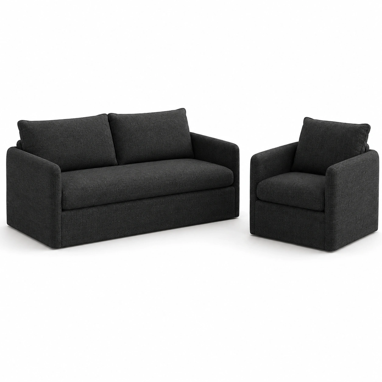 sofa biplaza negro con sillones individuales