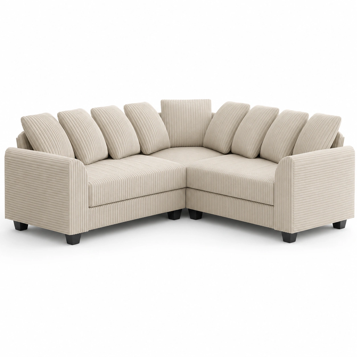 sofa esquinero de terciopelo acanalado blanco hueso