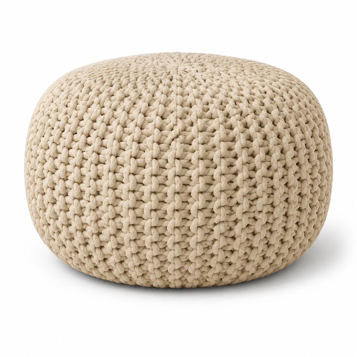 Puff de punto grueso color beige