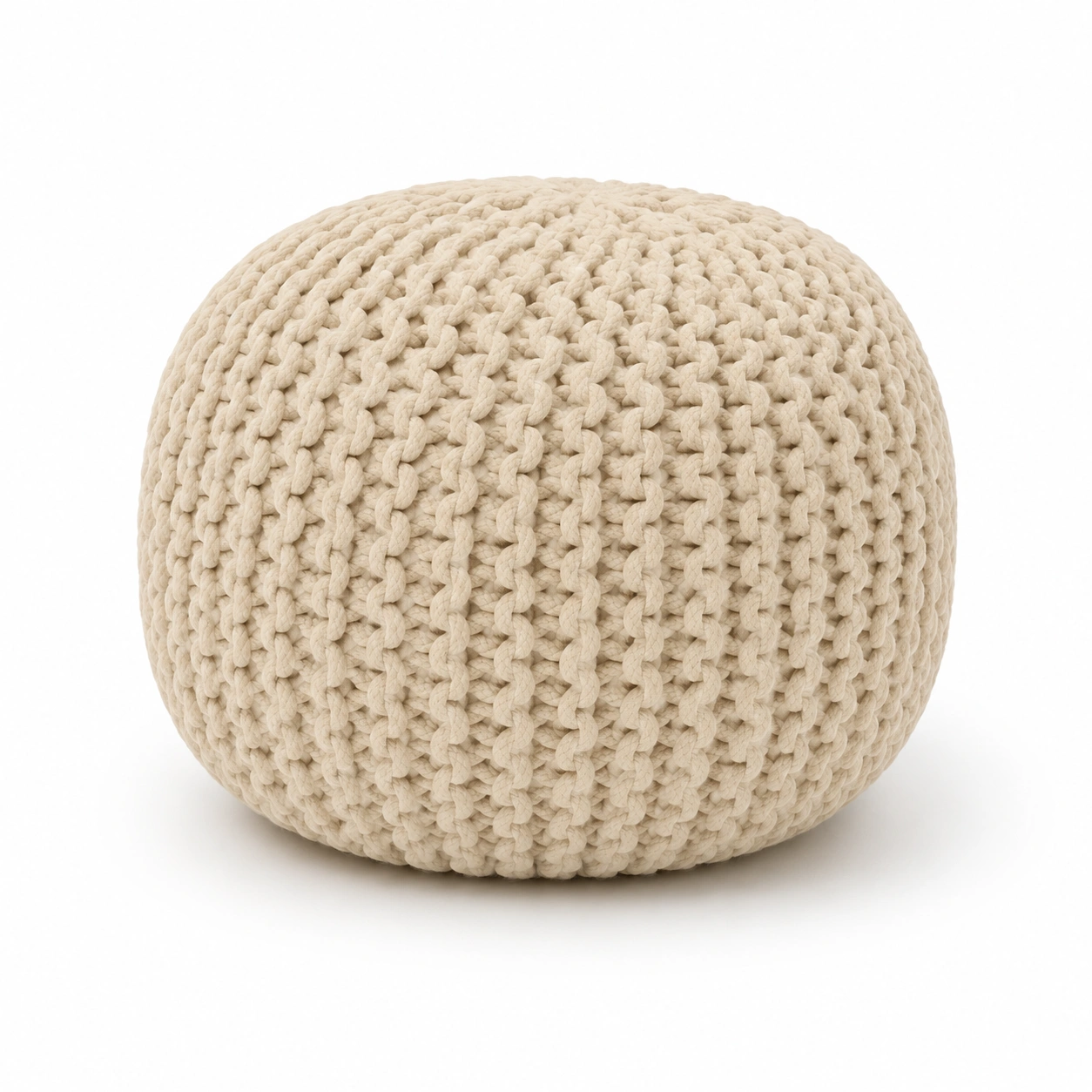 Puff redondo de punto color beige