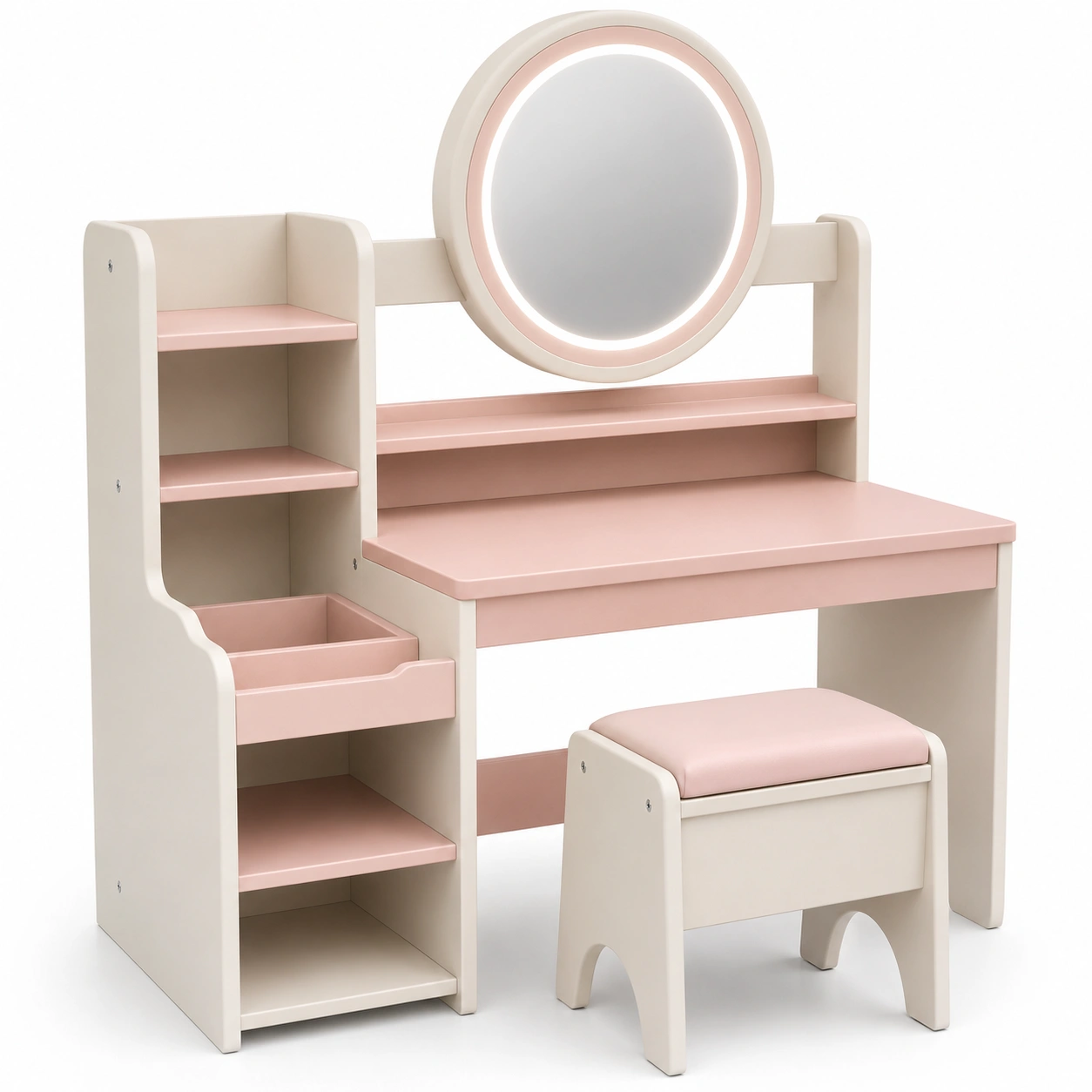 Conjunto de tocador infantil rosa y blanco