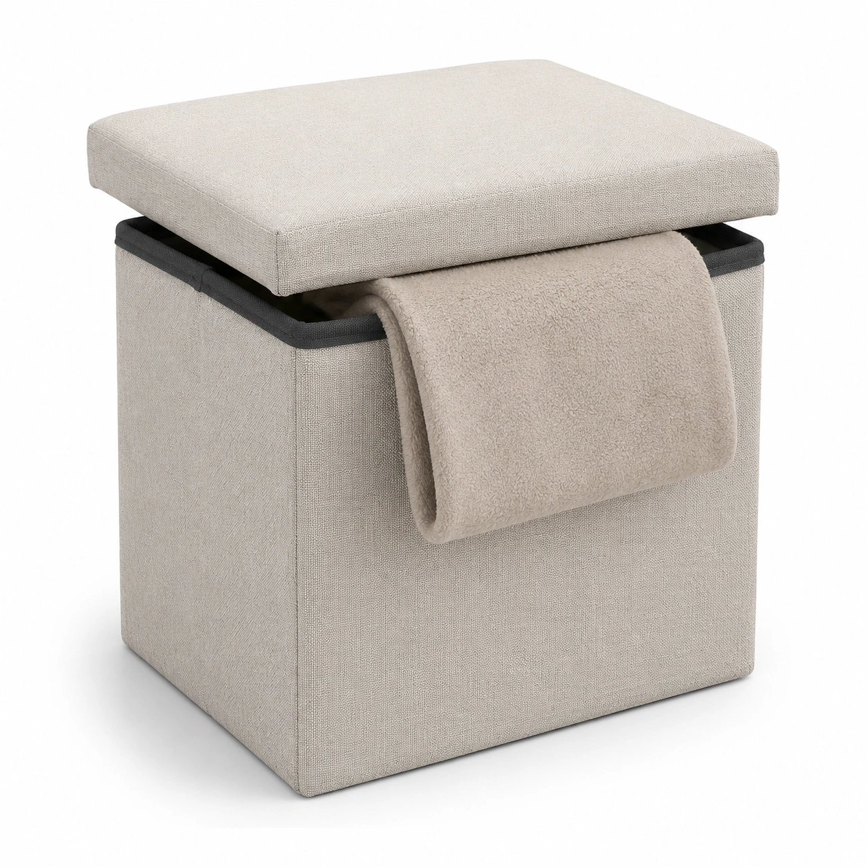 Puf cuadrado de almacenamiento beige