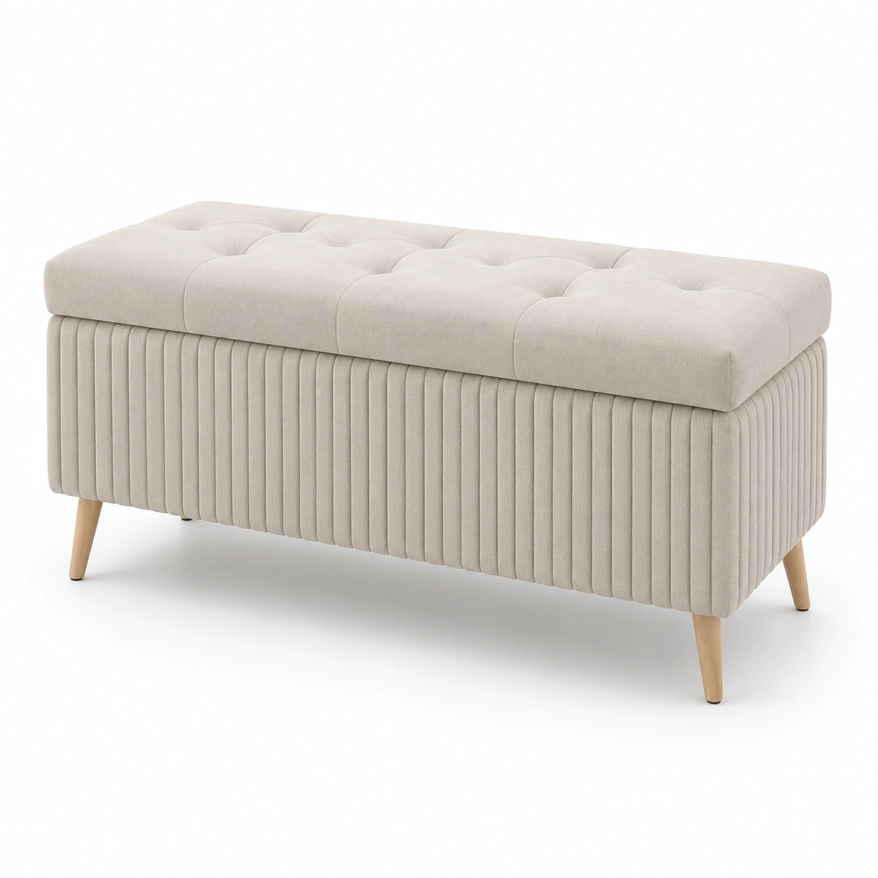 Banco largo acolchado beige con almacenaje