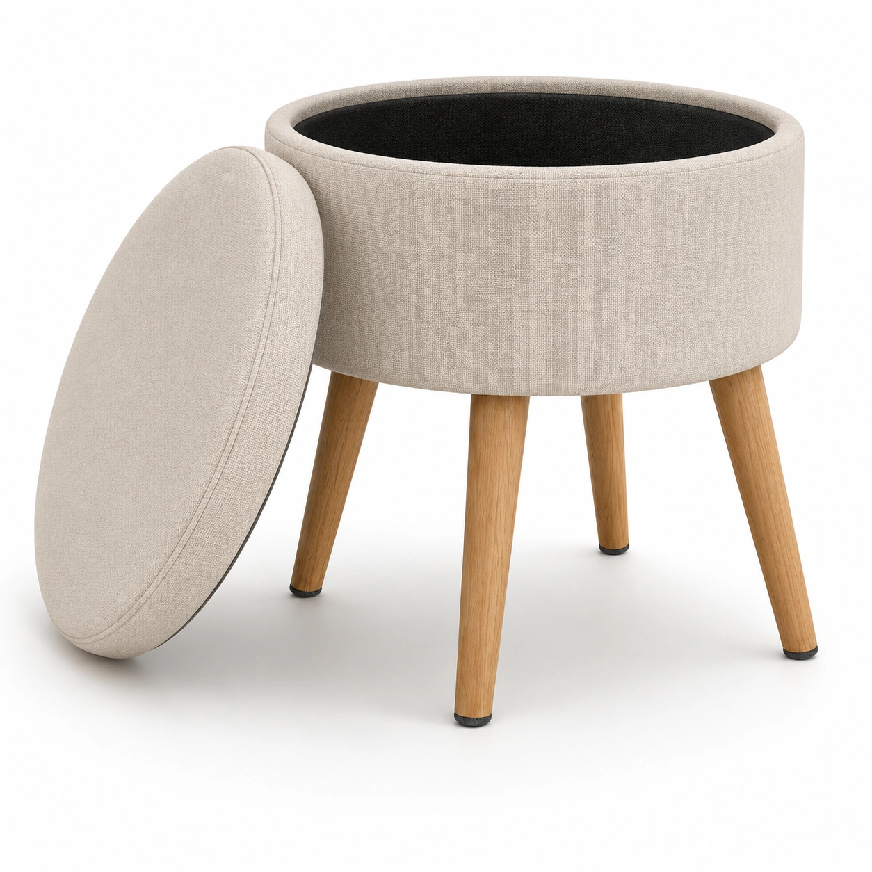 Puf redondo de almacenamiento beige