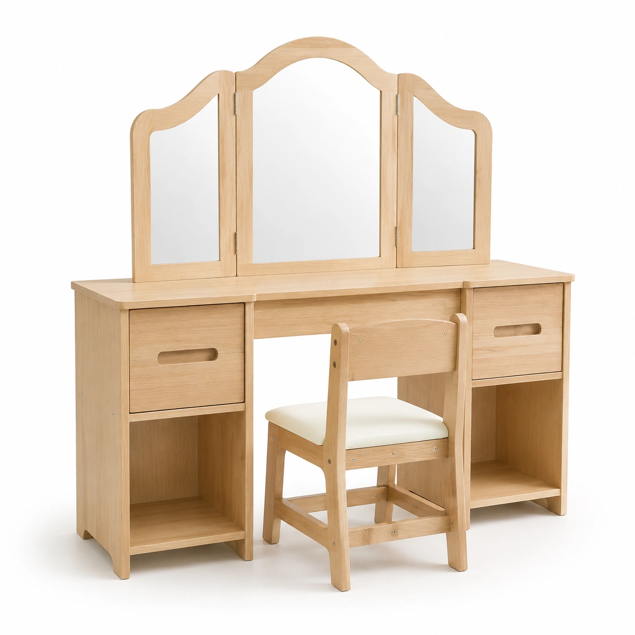Tocador plegable de tres espejos color madera natural