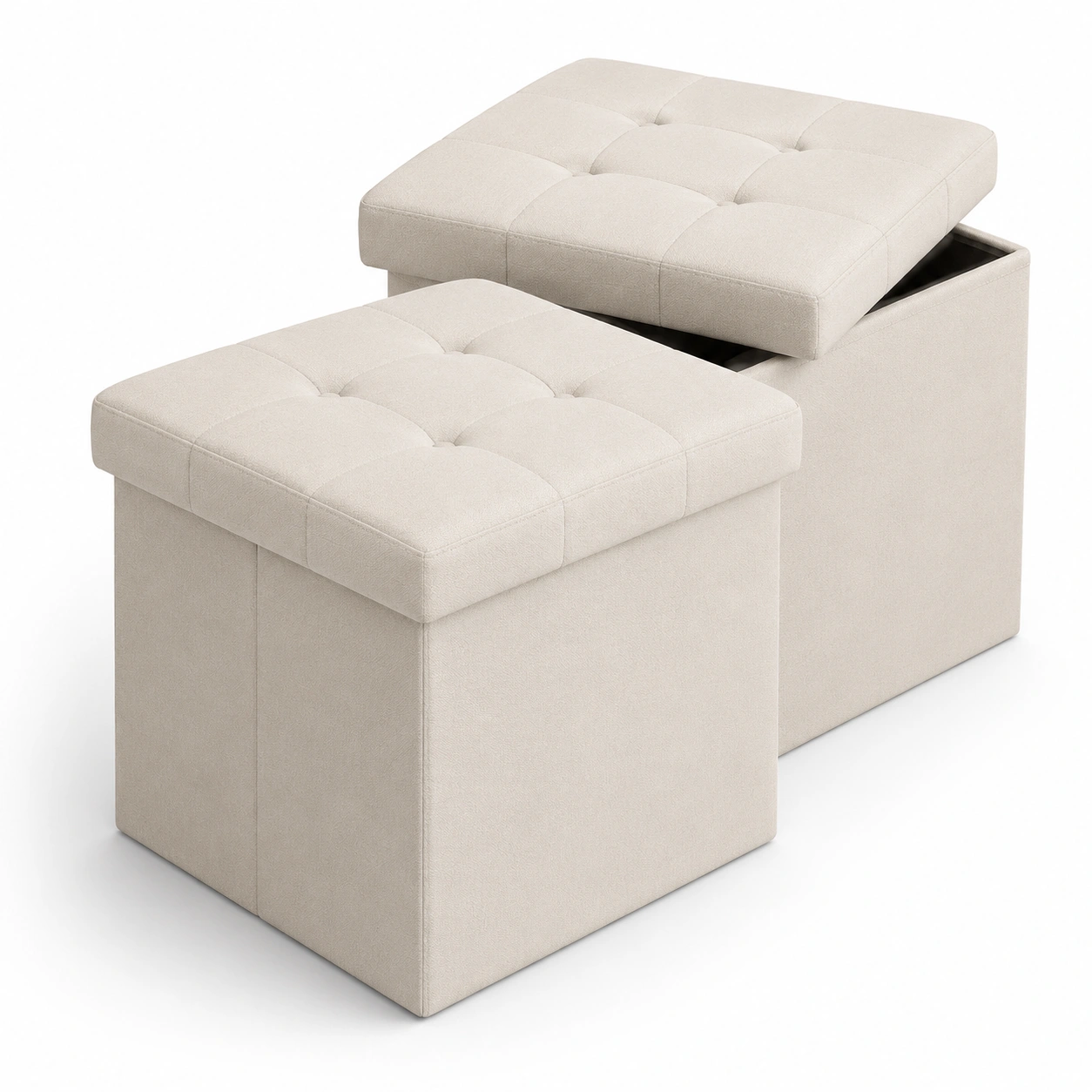 Juego de pufs cuadrados de almacenamiento beige