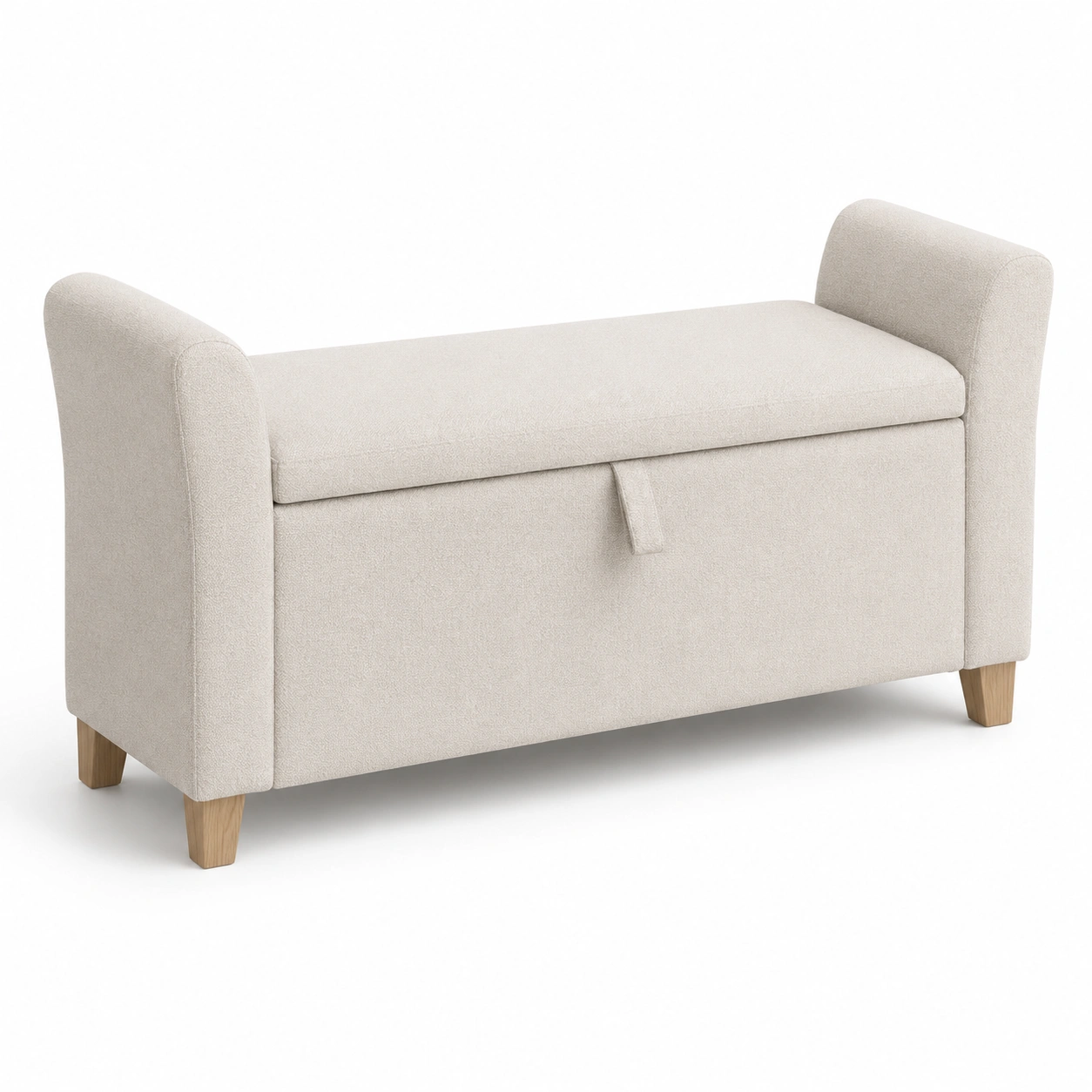 Banco largo con brazos y almacenaje beige