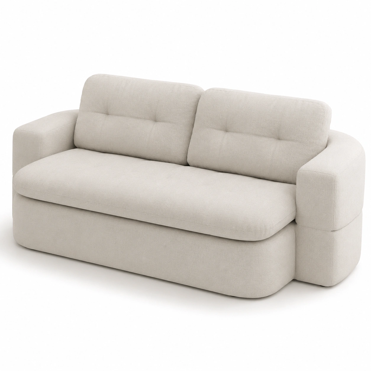 Sofa de dos plazas con esquinas redondeadas color beige