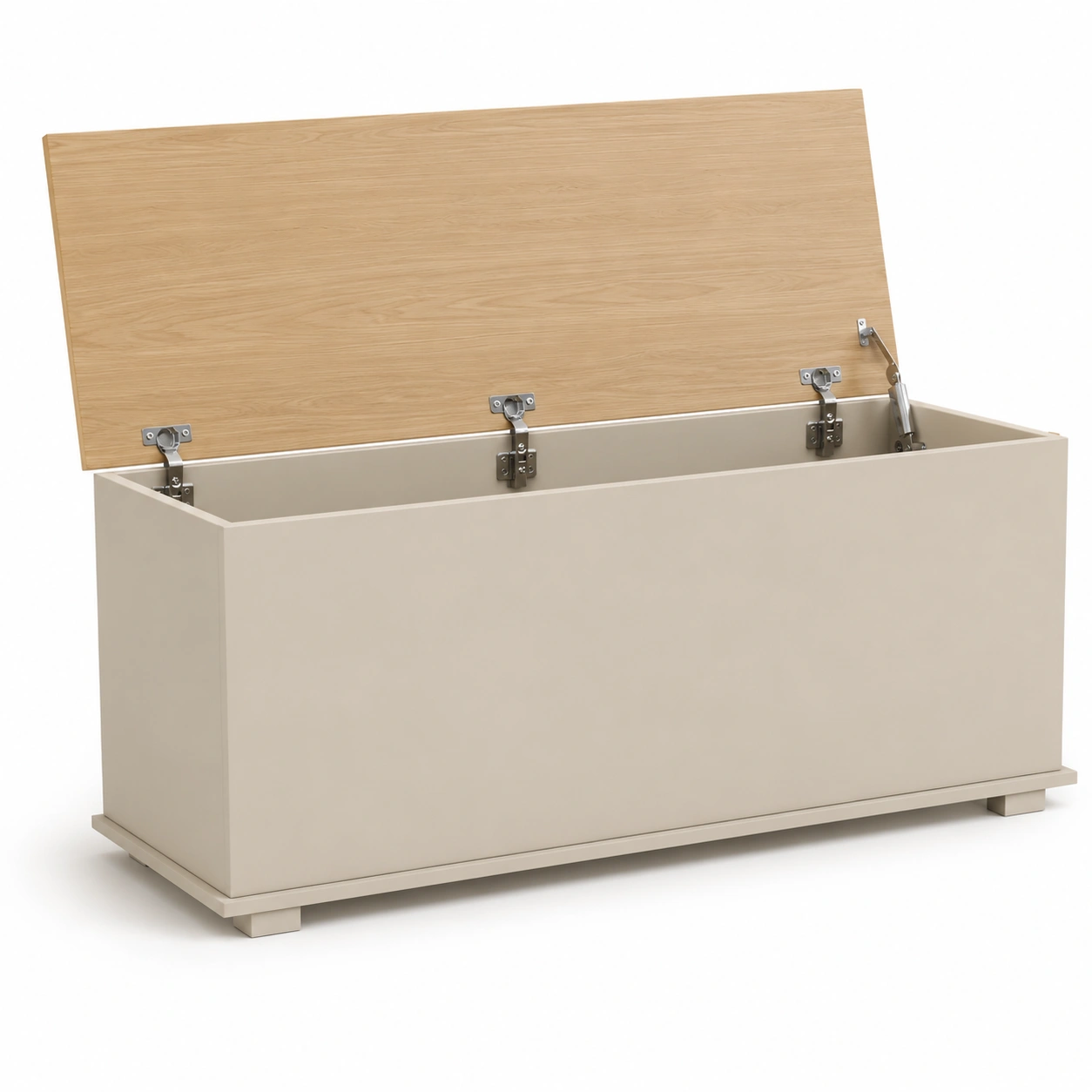 Banco de almacenamiento beige con tapa de madera