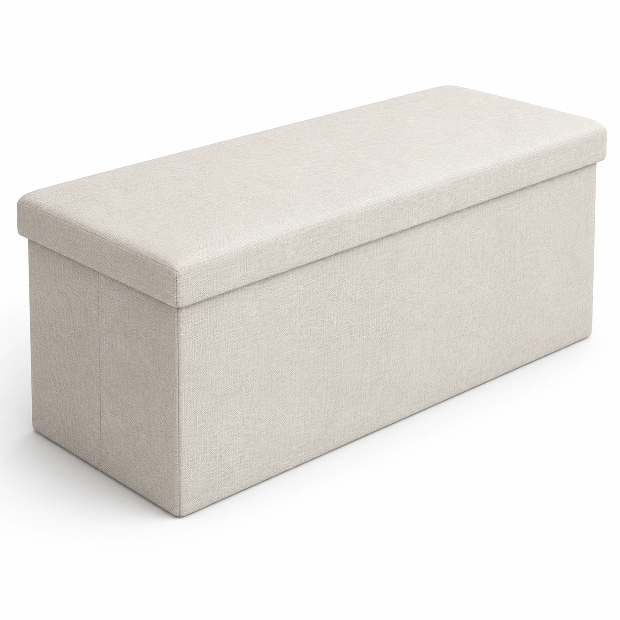 Banco largo tapizado beige con almacenaje