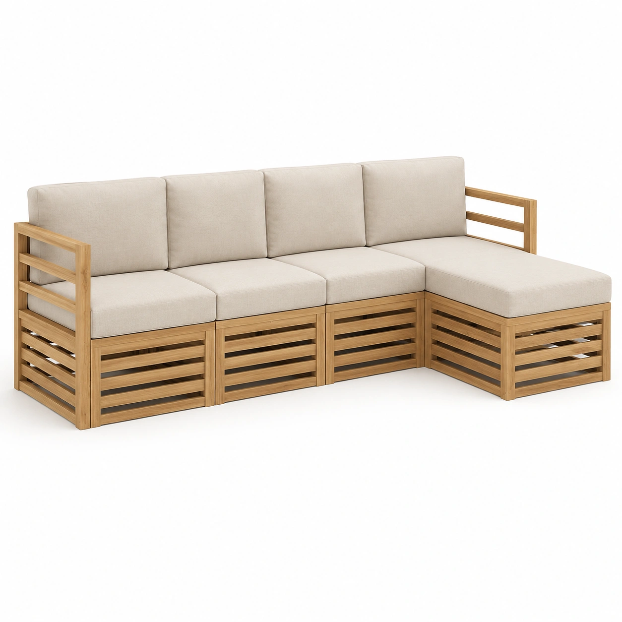 Sofa exterior en forma de L de madera natural