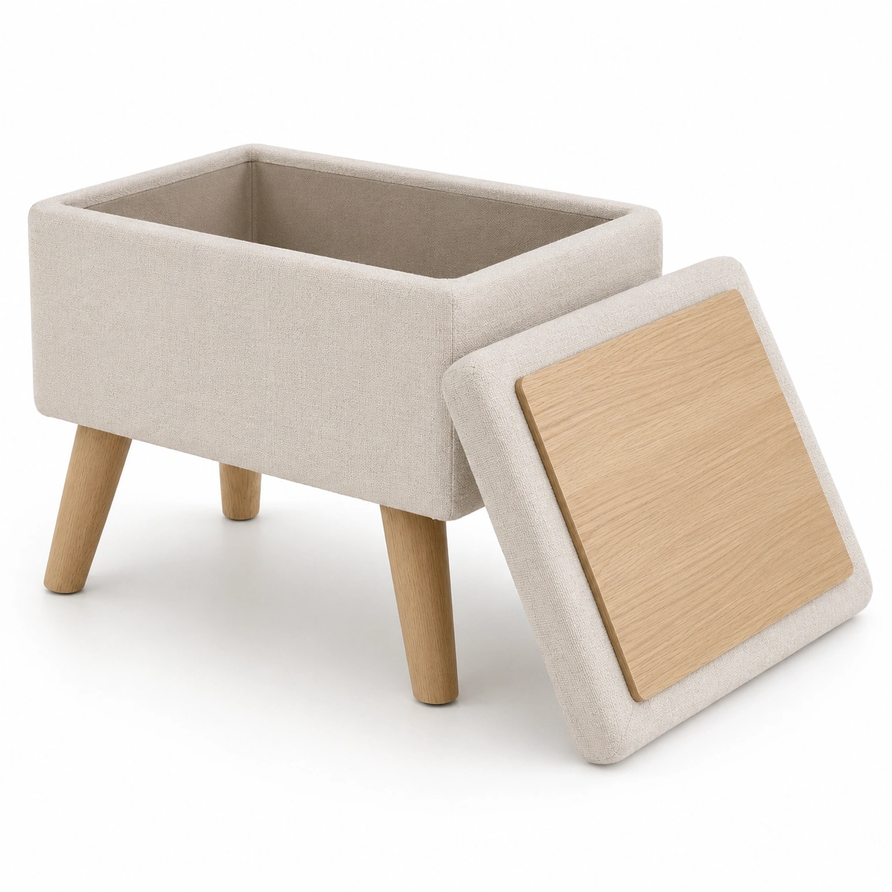 Puf con patas y almacenaje beige