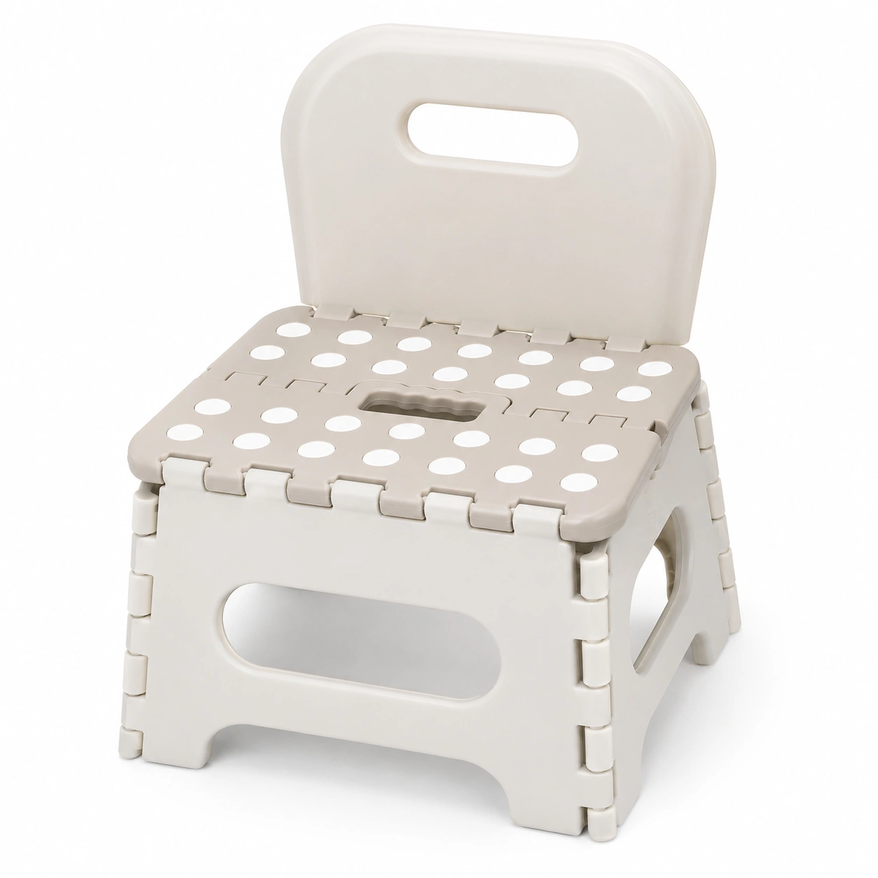 Taburete plegable con respaldo color marfil