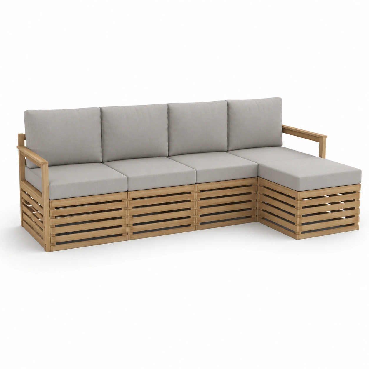 Sofa color beige con estructura de madera