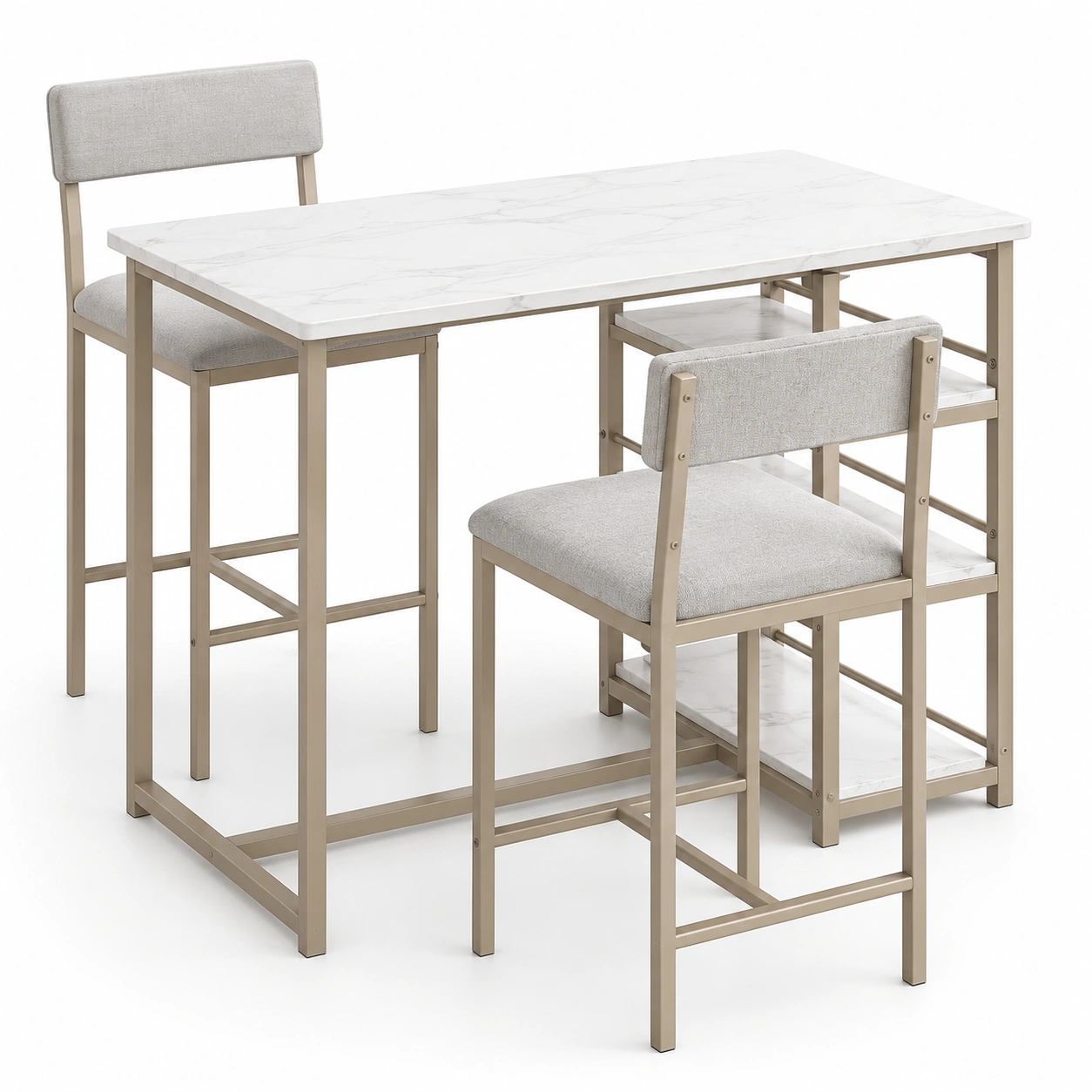 Conjunto de mesa alta y taburetes con acabado marmol
