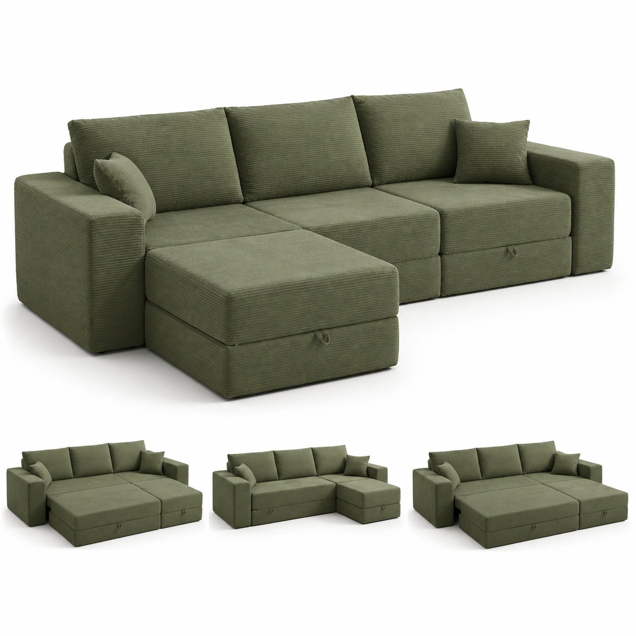Sofa cama modular de pana color verde