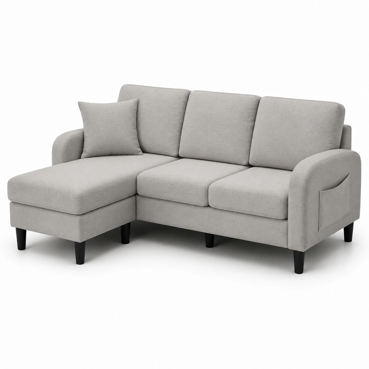 Sofa de tres plazas con chaise longue color gris claro