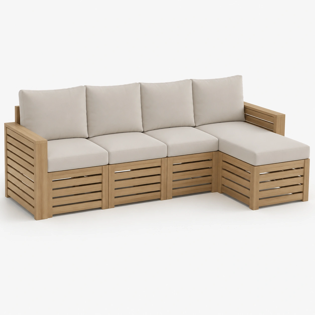 Sofa exterior esquinero con estructura de madera