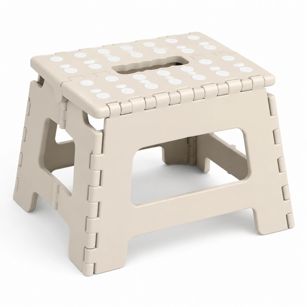 Taburete plegable color beige con lunares