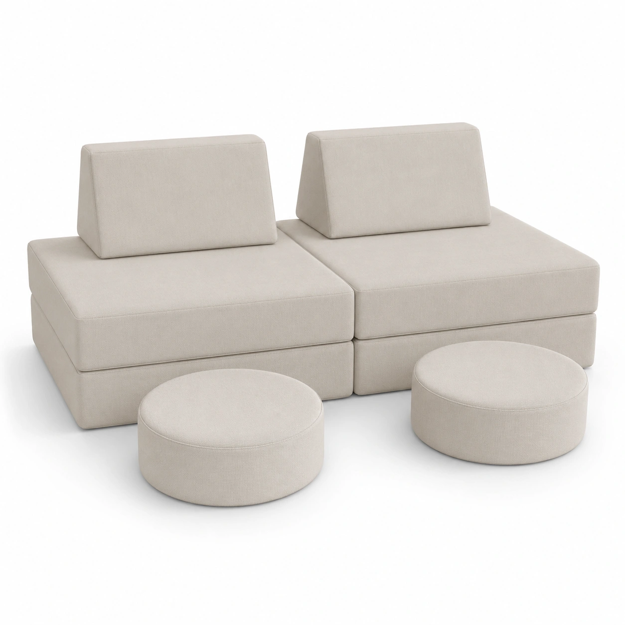 Sofa modular de dos plazas color marfil con reposapies