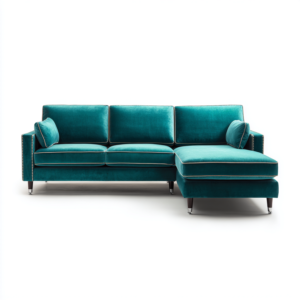 Divano angolare in velluto 240x150x82 cm per soggiorno - verde petrolio - stile moderno con chaise longue-Fazorastudio