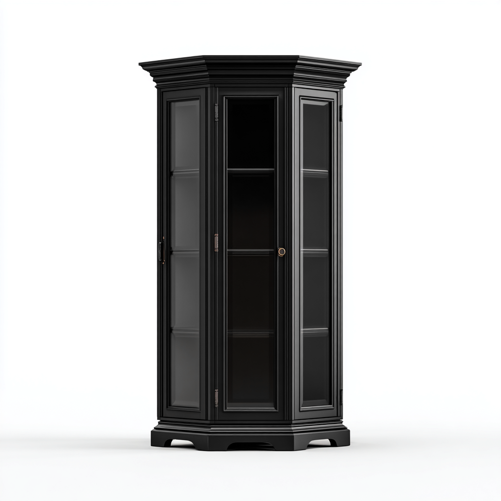 Vetrina angolare in legno nero e vetro 88x88x205 cm - ante in vetro adatta per cucina - stile classico-Fazorastudio