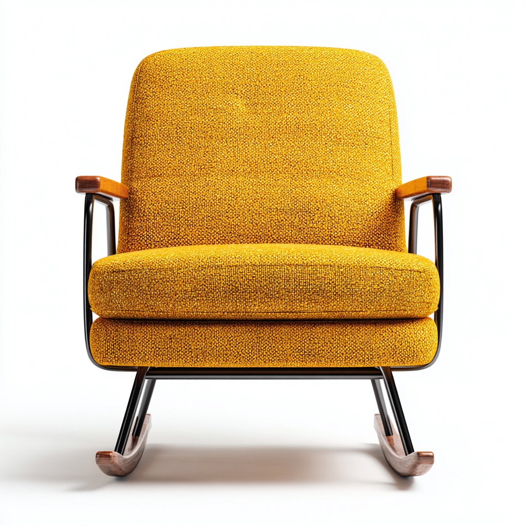 Sedia a dondolo in tessuto 76x70x86 cm giallo-nero-marrone - design rétro per soggiorno-Fazorastudio