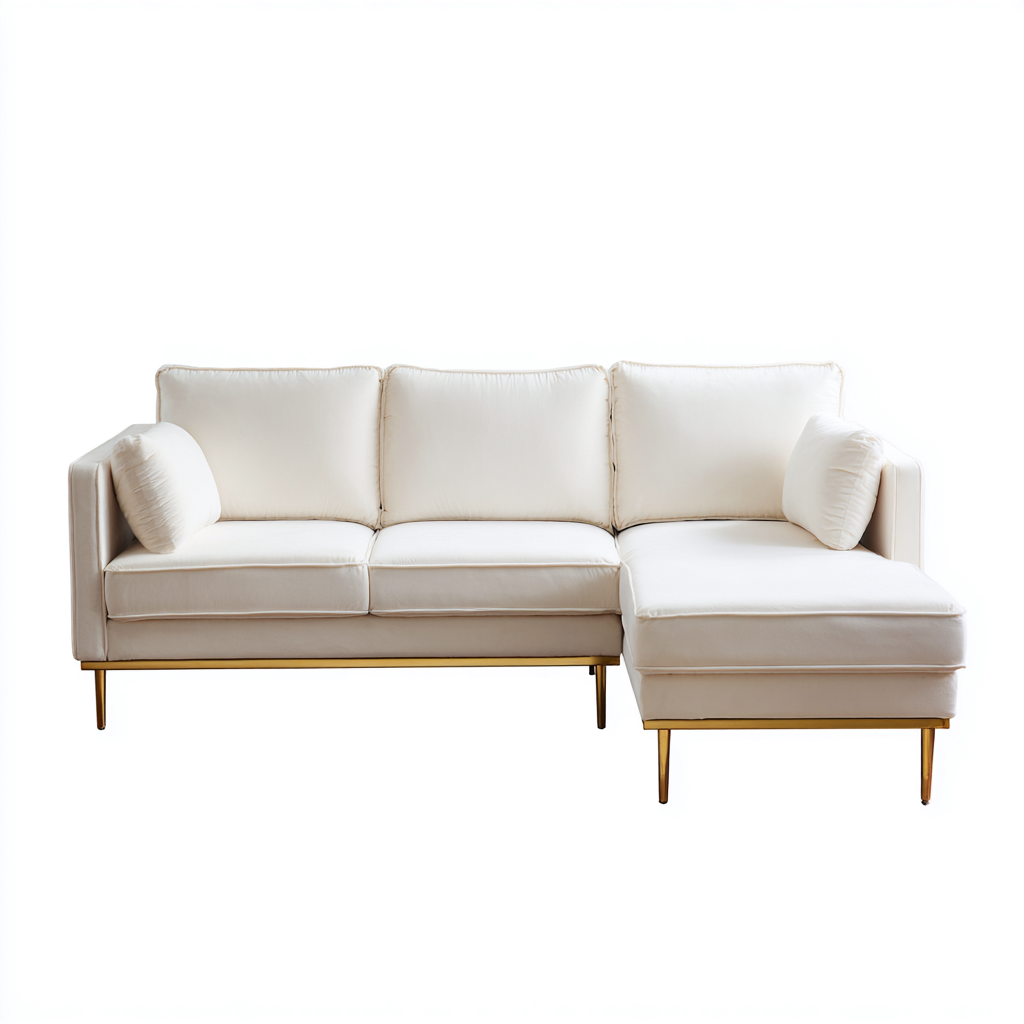 Divano angolare in velluto 230x160x85 cm - crema per soggiorno - design moderno elegante-Fazorastudio