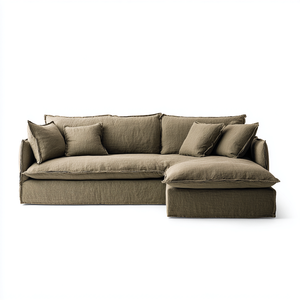 Divano angolare in tessuto 260x160x82 cm per soggiorno - verde oliva - stile naturale con chaise longue-Fazorastudio