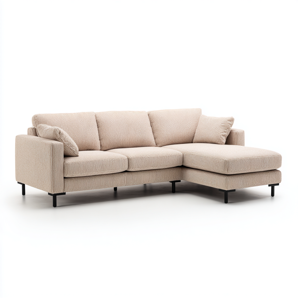 Divano angolare in tessuto 230x160x82 cm - beige per soggiorno - design moderno lineare-Fazorastudio