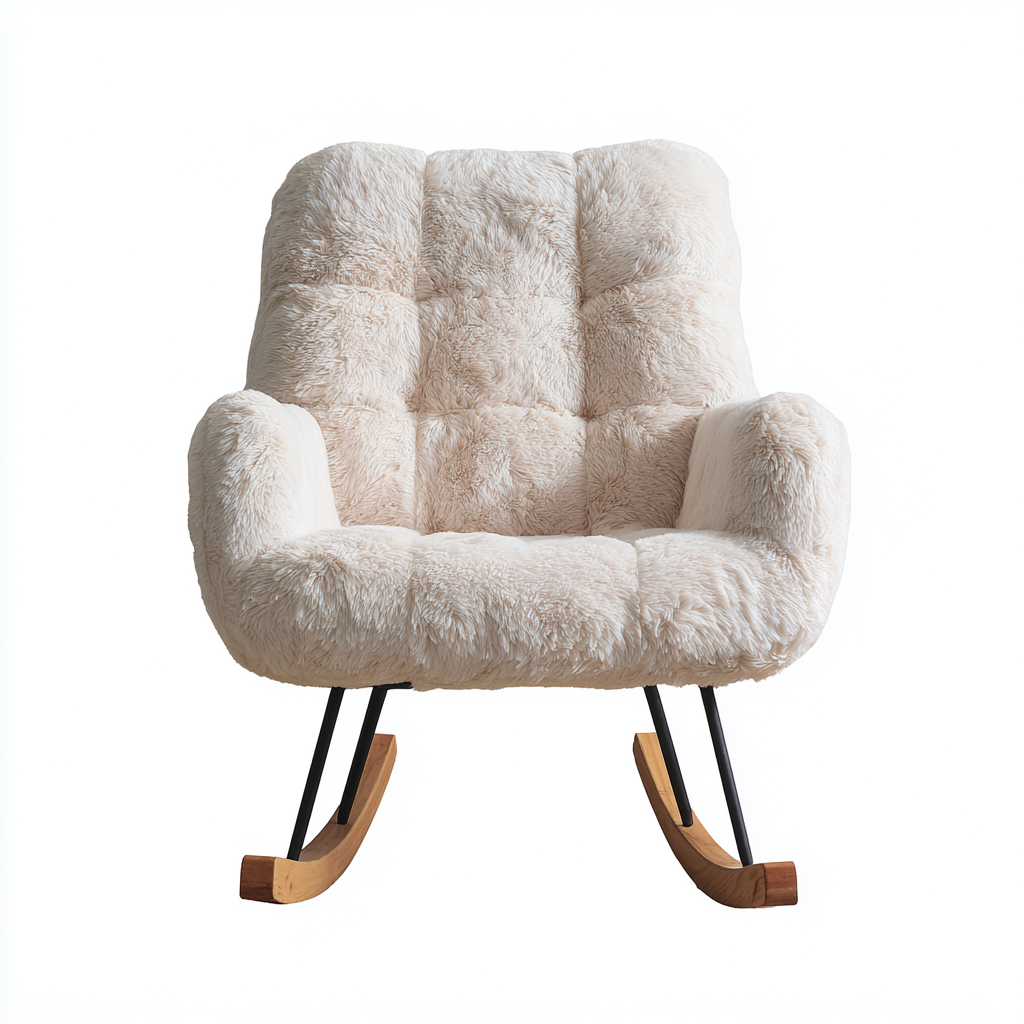Sedia a dondolo in tessuto peluche 82x72x88 cm bianco-nero-marrone - design moderno per soggiorno-Fazorastudio