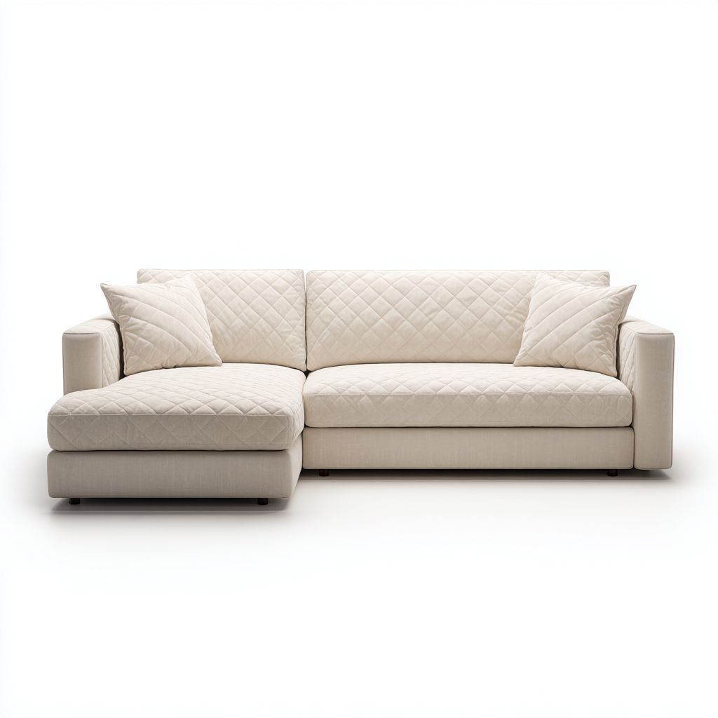 Divano angolare in tessuto 240x150x82 cm per soggiorno - crema - stile moderno con chaise longue-Fazorastudio