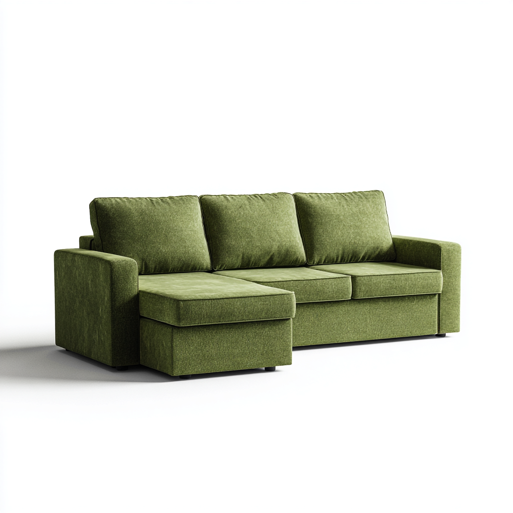 Divano angolare in tessuto 225x150x84 cm per soggiorno - verde oliva - stile moderno con chaise longue-Fazorastudio