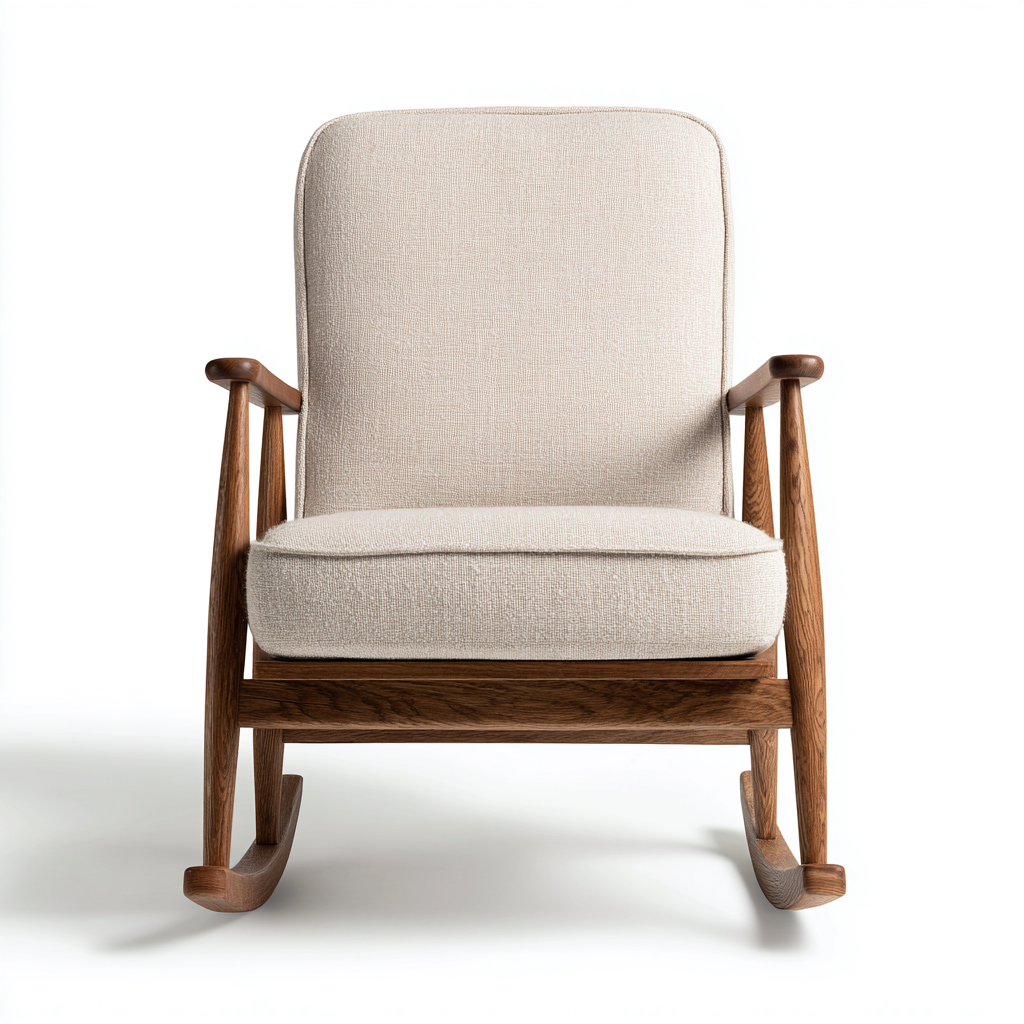 Sedia a dondolo in tessuto e legno 68x86x98 cm - beige-legno naturale - stile rétro per soggiorno-Fazorastudio