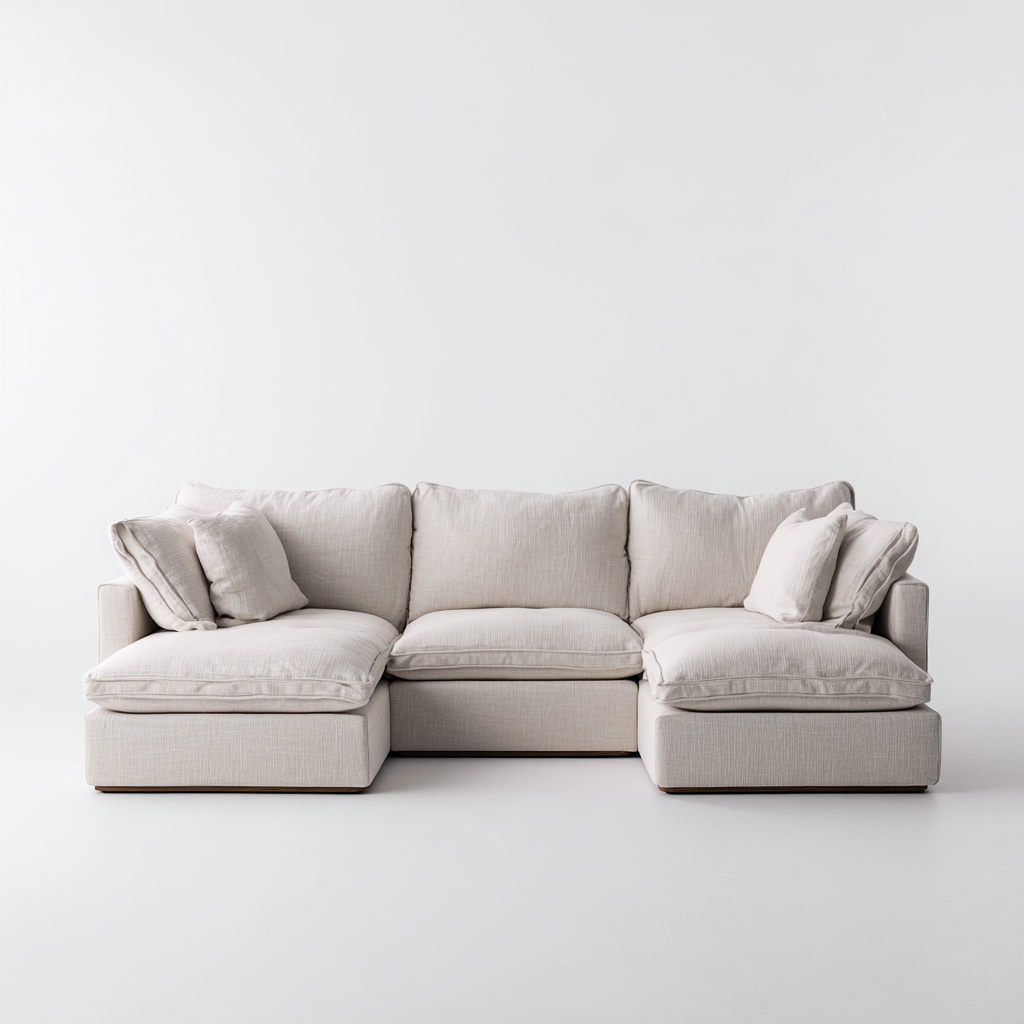 Divano angolare in tessuto 280x160x82 cm per soggiorno - beige chiaro - stile moderno con seduta profonda-Fazorastudio